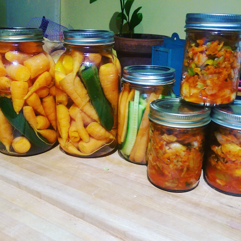 Bottles of fermented vegetables.