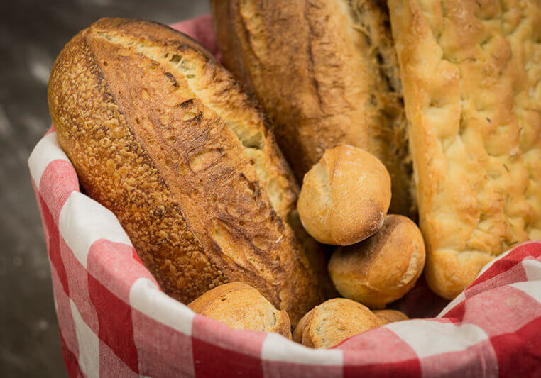 Basket filled with different bread products