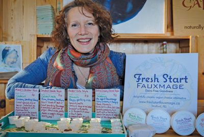 Julain Molnar poses with an assortment of her fauxmage samples at the Charlottetown Farmers Market