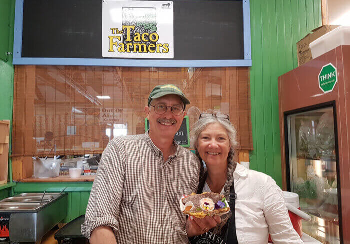 Brian and Lorna McMaster, The Taco Farmers, at their Charlottetown Farmers' Market booth//Photo Credit: Laura Weatherbie/Salty
