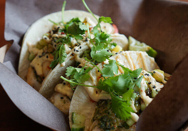 Fish tacos one of the many taco options at Sugar Skull Cantina.  Photo credit: Evan Ceretti